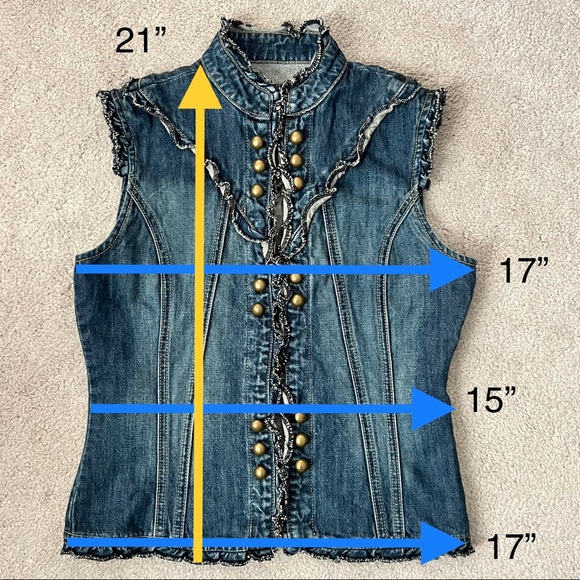 Vintage Star Jeans Vest w/ Ruffled Trim Sz. M - Picture 7 of 7